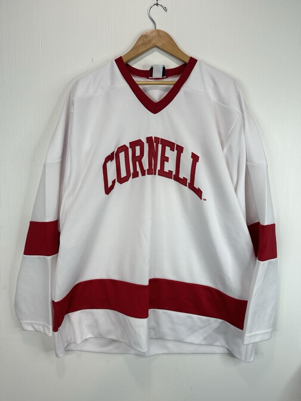 Vintage 90s Cornell College Ice Hockey Jersey Size 2XL EUC Stitched White Red